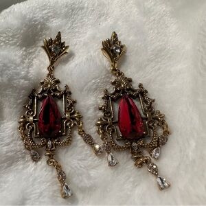 Elegant Gold and Red Drop Earrings - two pairs